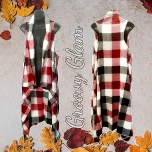 GROOVY GLAM Buffalo Plaid Plush Long Vest Handmade